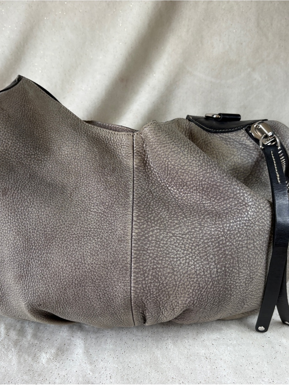 Roots Canada Genuine Leather Grey & Black Hobo Shoulder Bag Purse - Picture 5 of 12